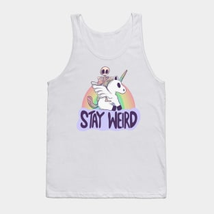 Stay Weird - Skeleton Rides a Unicorn into the Surreal Tank Top